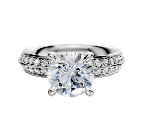 18K White Gold 4 Prong Hidden Halo Classic Knife Edge 1-Row-Pave 2.5mm Engagement Ring