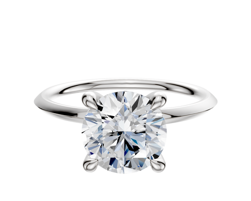18K White Gold 4 Prong Hidden Halo Classic Knife Edge 1.5mm Engagement Ring