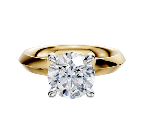 14K Two Tone 4 Prong Hidden Halo Classic Knife Edge 3.0mm Engagement Ring