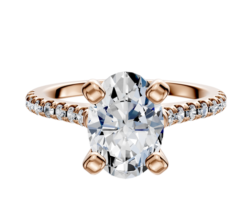 14K Rose Gold 4 Prong Cathedral Dome 1-Row-Pave 2.5mm Engagement Ring