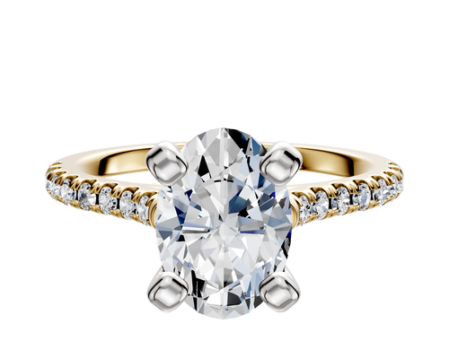14K Two Tone 4 Prong Cathedral Dome 1-Row-Pave 2.5mm Engagement Ring