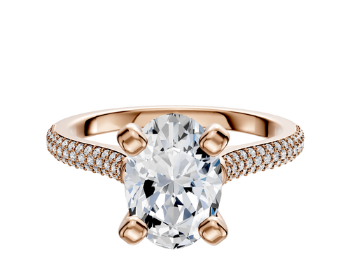 14K Rose Gold 4 Prong Cathedral Dome 3-Row-Pave 2.0mm Engagement Ring