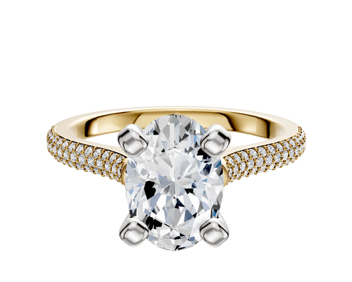 14K Two Tone 4 Prong Cathedral Dome 3-Row-Pave 2.0mm Engagement Ring