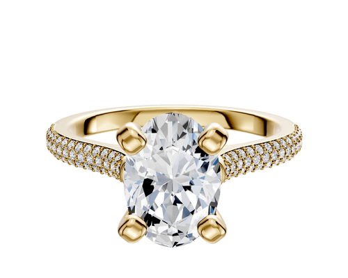 14K Yellow Gold 4 Prong Cathedral Dome 3-Row-Pave 2.0mm Engagement Ring
