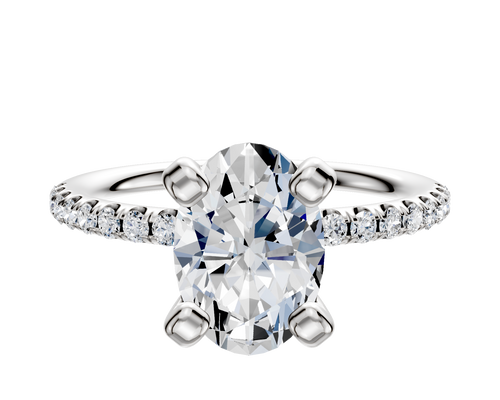 14K White Gold 4 Prong Classic Dome 1-Row-Pave 2.5mm Engagement Ring