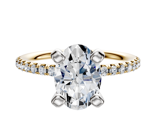14K Two Tone 4 Prong Classic Dome 1-Row-Pave 2.5mm Engagement Ring
