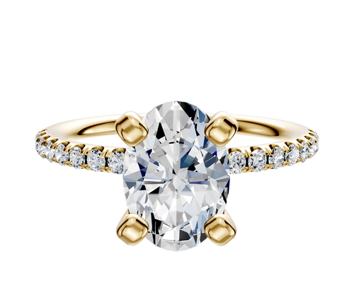 14K Yellow Gold 4 Prong Classic Dome 1-Row-Pave 2.5mm Engagement Ring