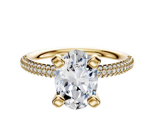 14K Yellow Gold 4 Prong Classic Dome 3-Row-Pave 2.0mm Engagement Ring