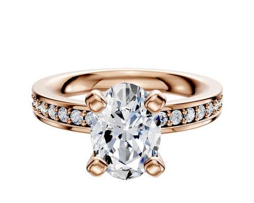 14K Rose Gold 4 Prong Classic Flat 1-Row-Pave 2.5mm Engagement Ring