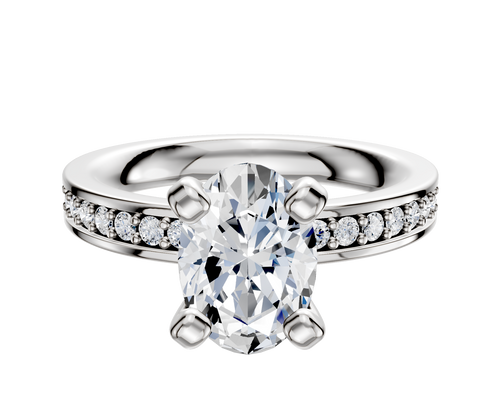 14K White Gold 4 Prong Classic Flat 1-Row-Pave 2.5mm Engagement Ring