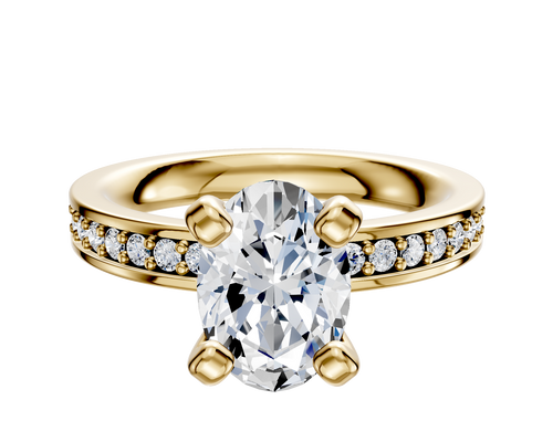 14K Yellow Gold 4 Prong Classic Flat 1-Row-Pave 2.5mm Engagement Ring