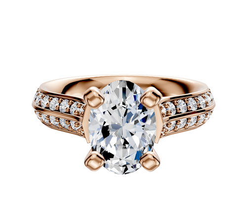 14K Rose Gold 4 Prong Cathedral Knife Edge 1-Row-Pave 2.5mm Engagement Ring
