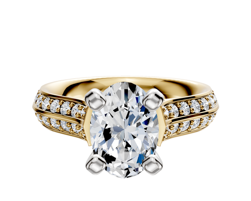 14K Two Tone 4 Prong Cathedral Knife Edge 1-Row-Pave 2.5mm Engagement Ring