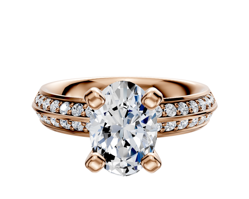 14K Rose Gold 4 Prong Classic Knife Edge 1-Row-Pave 2.5mm Engagement Ring