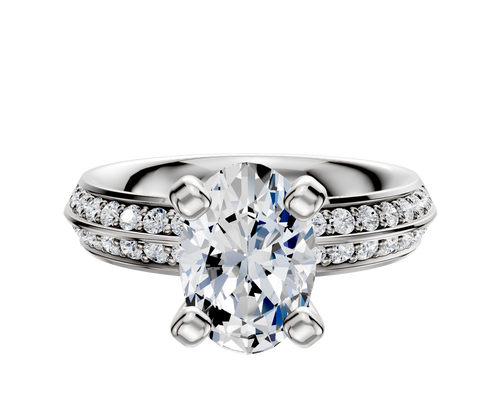 14K White Gold 4 Prong Classic Knife Edge 1-Row-Pave 2.5mm Engagement Ring