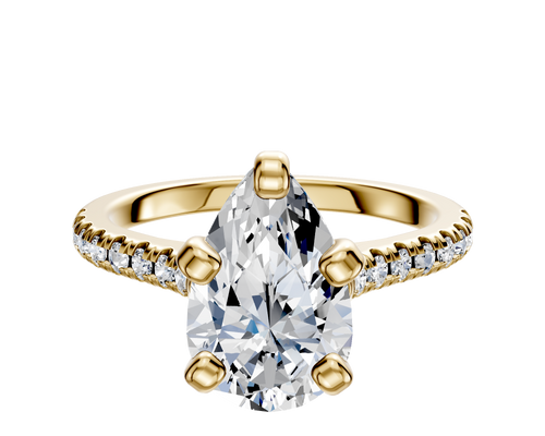 14K Yellow Gold 4 Prong Cathedral Dome 1-Row-Pave 2.5mm Engagement Ring