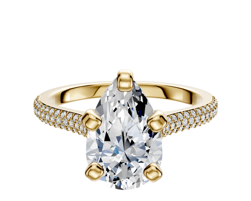 14K Yellow Gold 4 Prong Cathedral Dome 3-Row-Pave 2.0mm Engagement Ring