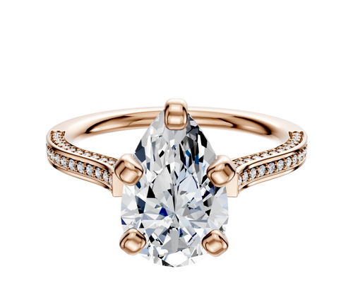 14K Rose Gold 4 Prong Cathedral Flat 3-Row-Pave 2.0mm Engagement Ring