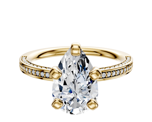14K Yellow Gold 4 Prong Classic Flat 3-Row-Pave 2.0mm Engagement Ring