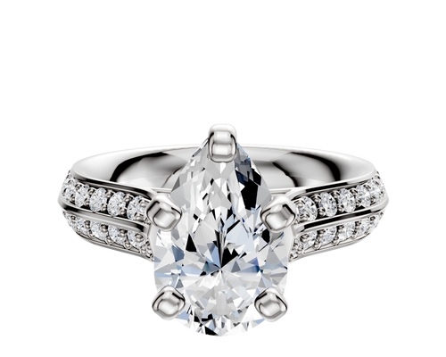 14K White Gold 4 Prong Cathedral Knife Edge 1-Row-Pave 2.5mm Engagement Ring