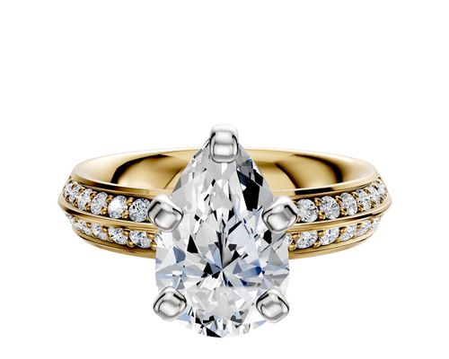 14K Two Tone 4 Prong Classic Knife Edge 1-Row-Pave 2.5mm Engagement Ring