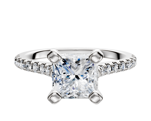 14K White Gold 4 Prong Cathedral Dome 1-Row-Pave 2.5mm Engagement Ring