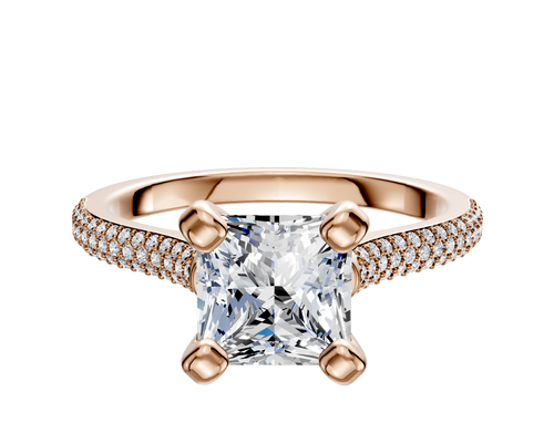 14K Rose Gold 4 Prong Cathedral Dome 3-Row-Pave 2.0mm Engagement Ring