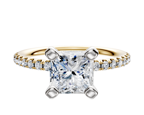 14K Two Tone 4 Prong Classic Dome 1-Row-Pave 2.5mm Engagement Ring