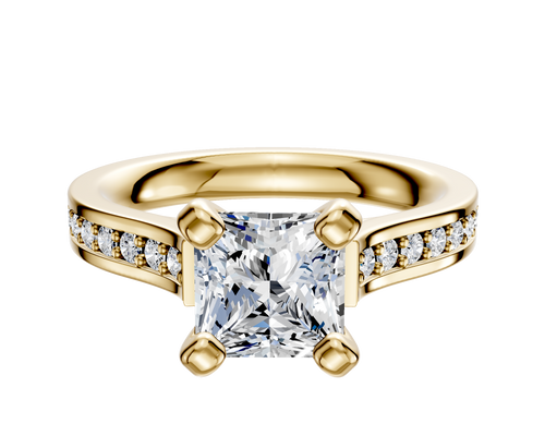 14K Yellow Gold 4 Prong Cathedral Flat 1-Row-Pave 2.5mm Engagement Ring