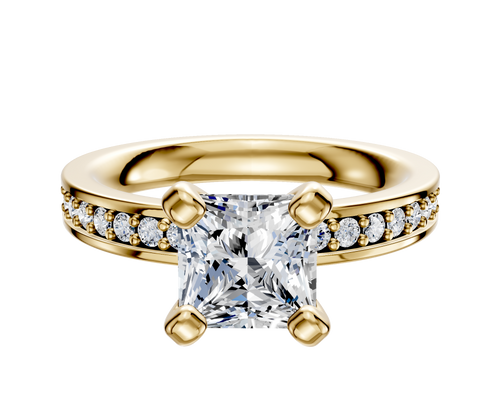 14K Yellow Gold 4 Prong Classic Flat 1-Row-Pave 2.5mm Engagement Ring
