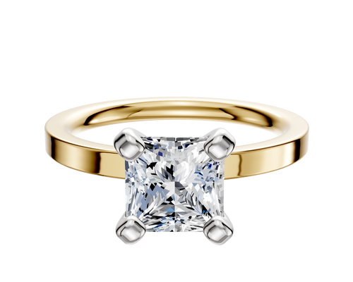 14K Two Tone 4 Prong Classic Flat 2.0mm Engagement Ring