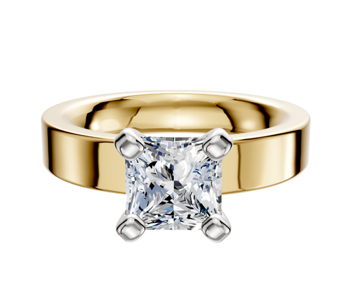 14K Two Tone 4 Prong Classic Flat 4.0mm Engagement Ring