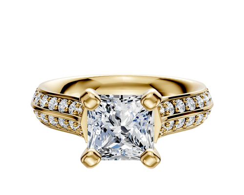 14K Yellow Gold 4 Prong Cathedral Knife Edge 1-Row-Pave 2.5mm Engagement Ring
