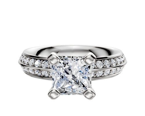 14K White Gold 4 Prong Classic Knife Edge 1-Row-Pave 2.5mm Engagement Ring