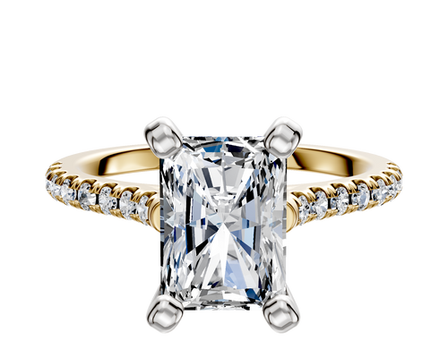 14K Two Tone 4 Prong Cathedral Dome 1-Row-Pave 2.5mm Engagement Ring