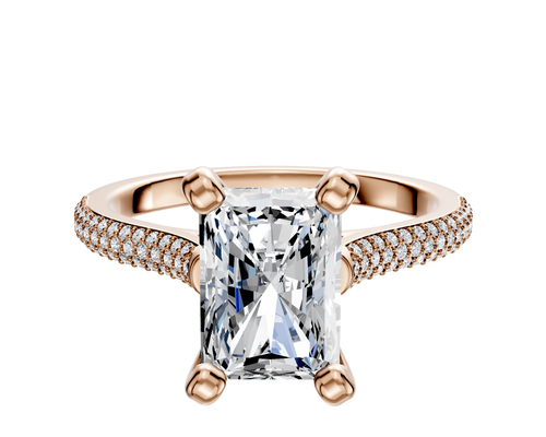 14K Rose Gold 4 Prong Cathedral Dome 3-Row-Pave 2.0mm Engagement Ring