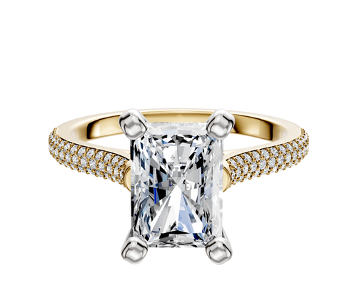 14K Two Tone 4 Prong Cathedral Dome 3-Row-Pave 2.0mm Engagement Ring