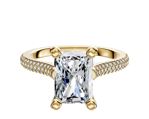14K Yellow Gold 4 Prong Cathedral Dome 3-Row-Pave 2.0mm Engagement Ring