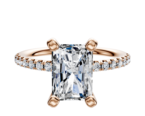 14K Rose Gold 4 Prong Classic Dome 1-Row-Pave 2.5mm Engagement Ring