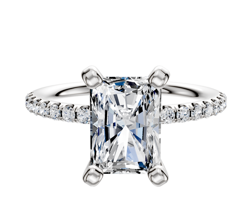 14K White Gold 4 Prong Classic Dome 1-Row-Pave 2.5mm Engagement Ring
