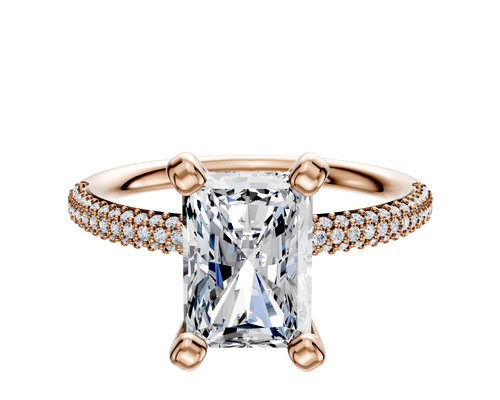 14K Rose Gold 4 Prong Classic Dome 3-Row-Pave 2.0mm Engagement Ring