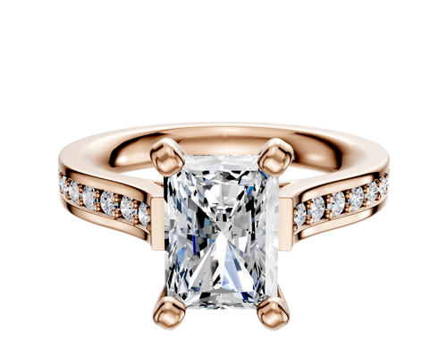 14K Rose Gold 4 Prong Cathedral Flat 1-Row-Pave 2.5mm Engagement Ring
