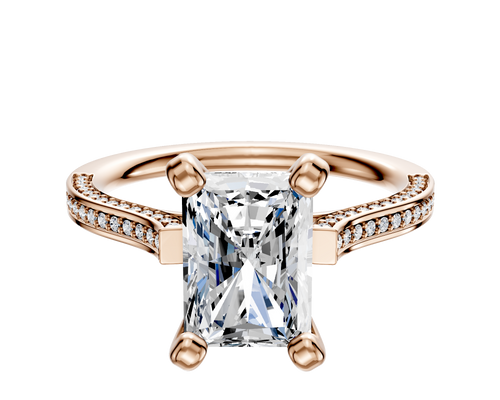 14K Rose Gold 4 Prong Cathedral Flat 3-Row-Pave 2.0mm Engagement Ring