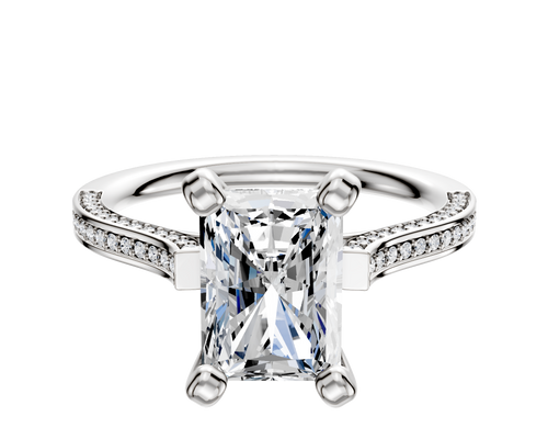 14K White Gold 4 Prong Cathedral Flat 3-Row-Pave 2.0mm Engagement Ring