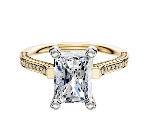 14K Two Tone 4 Prong Cathedral Flat 3-Row-Pave 2.0mm Engagement Ring
