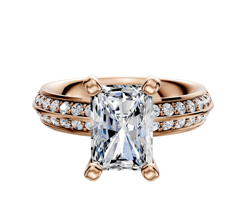 14K Rose Gold 4 Prong Classic Knife Edge 1-Row-Pave 2.5mm Engagement Ring