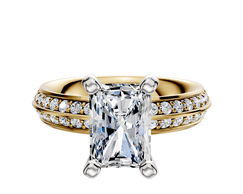 14K Two Tone 4 Prong Classic Knife Edge 1-Row-Pave 2.5mm Engagement Ring