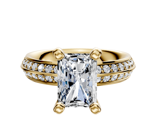 14K Yellow Gold 4 Prong Classic Knife Edge 1-Row-Pave 2.5mm Engagement Ring