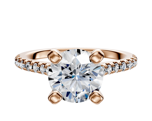 14K Rose Gold 4 Prong Cathedral Dome 1-Row-Pave 2.5mm Engagement Ring