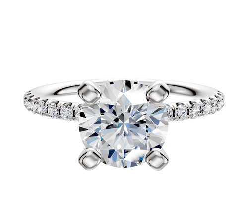 14K White Gold 4 Prong Classic Dome 1-Row-Pave 2.5mm Engagement Ring
